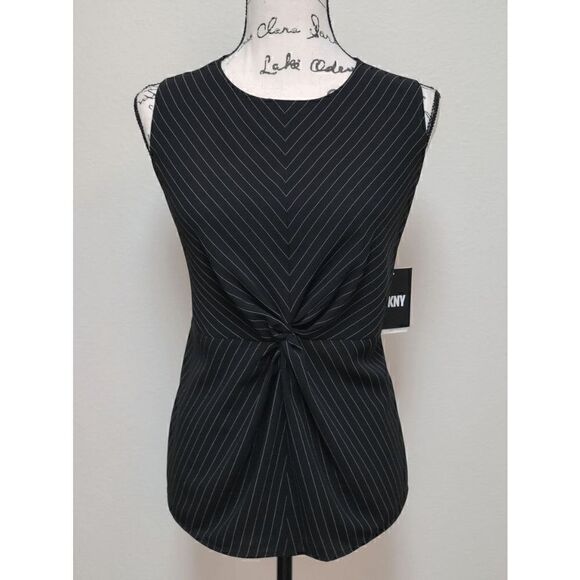 DKNY Pinstripe Sleeveless Twist-Front Business Top SIZE L MSRP $69 NEW WITH TAGS - Picture 6 of 12